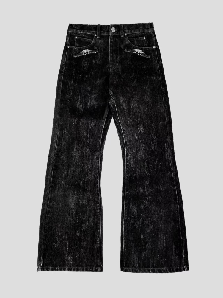 Jeans pour hommes style Ins, nouvelle mode, vintage américain, en denim floqué évasé, Harajuku, unisexe, coupe ample, streetwear urbain