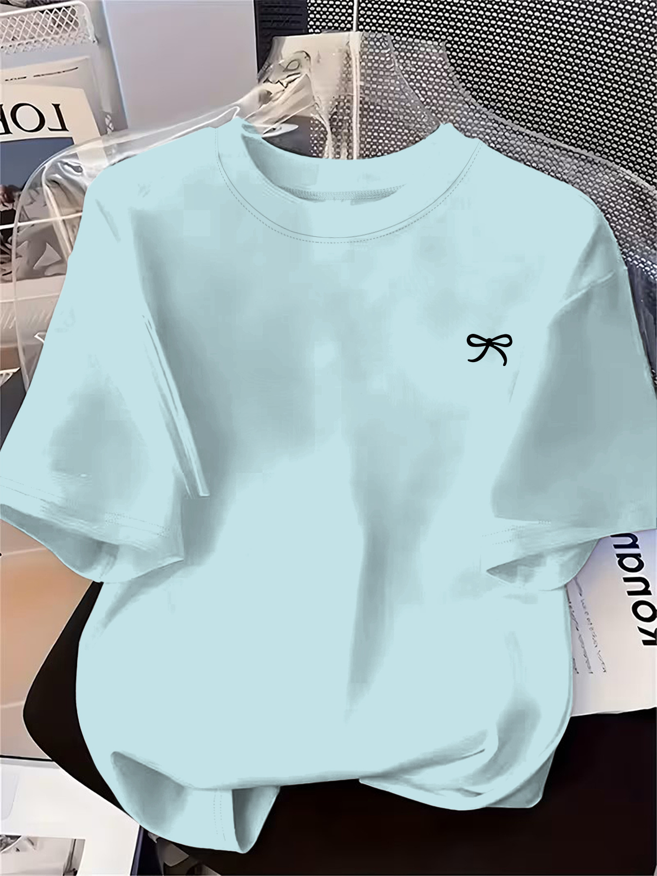 Vêtements d'été pour femmes, T-shirt à manches courtes avec motif de nœud noir, T-shirt imprimé décontracté à la mode pour femmes