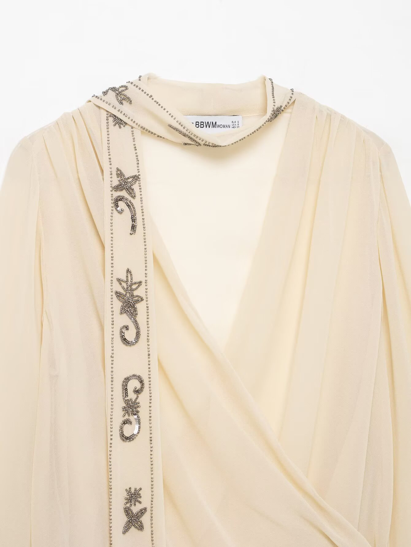 Vêtements d'hiver pour femmes, écharpe perlée, décoration, col en v, chemise translucide à Double boutonnage, nouvelle collection 2025
