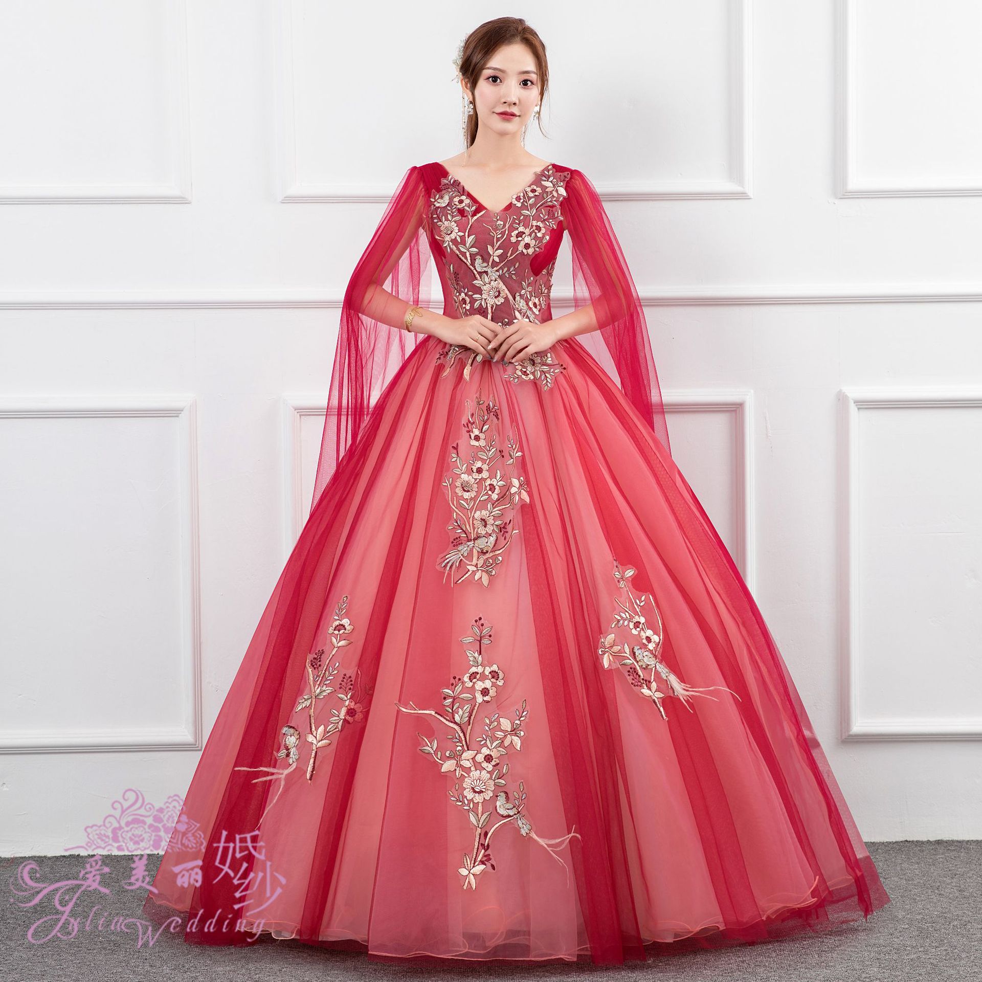 Robe de Mariée Longue Bouffante Brodée, Tenue de Spectacle, de Remise de Diplôme, de ixd'Anniversaire, de Demoiselle d'Honneur, de Bal