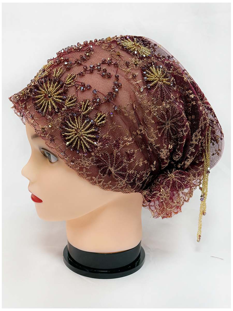 Couvre-tête en tissu maille, brodé à la main, chaîne de perles suspendue, chapeau en acrylique, dubaï, nouveau chapeau de culte arabe musulman, 2025