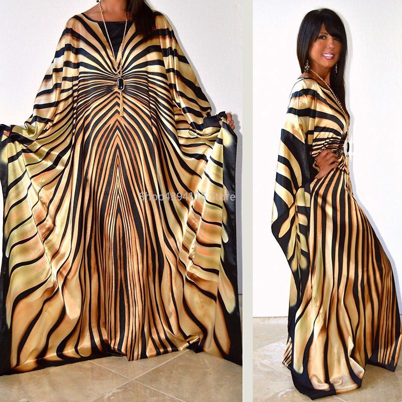 Robe Africaine Longue à Rayures Zébrées pour Femme, Imprimé, Grande Taille, Taille Libre, Maxi, Mode 2025