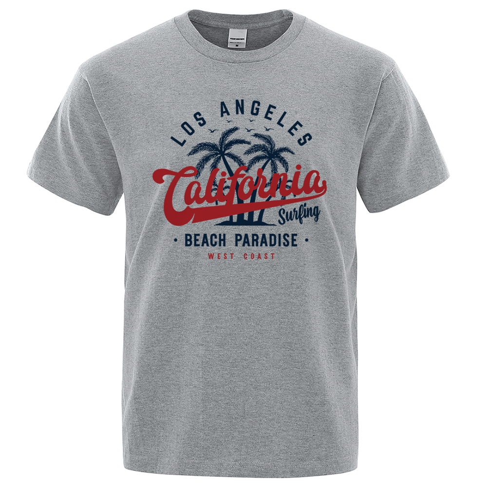 T-Shirt à Col Ras du Cou en Coton pour Homme, Vêtement Surdimensionné, Respirant, à la Mode, Los Angeles, California Beach Paradise