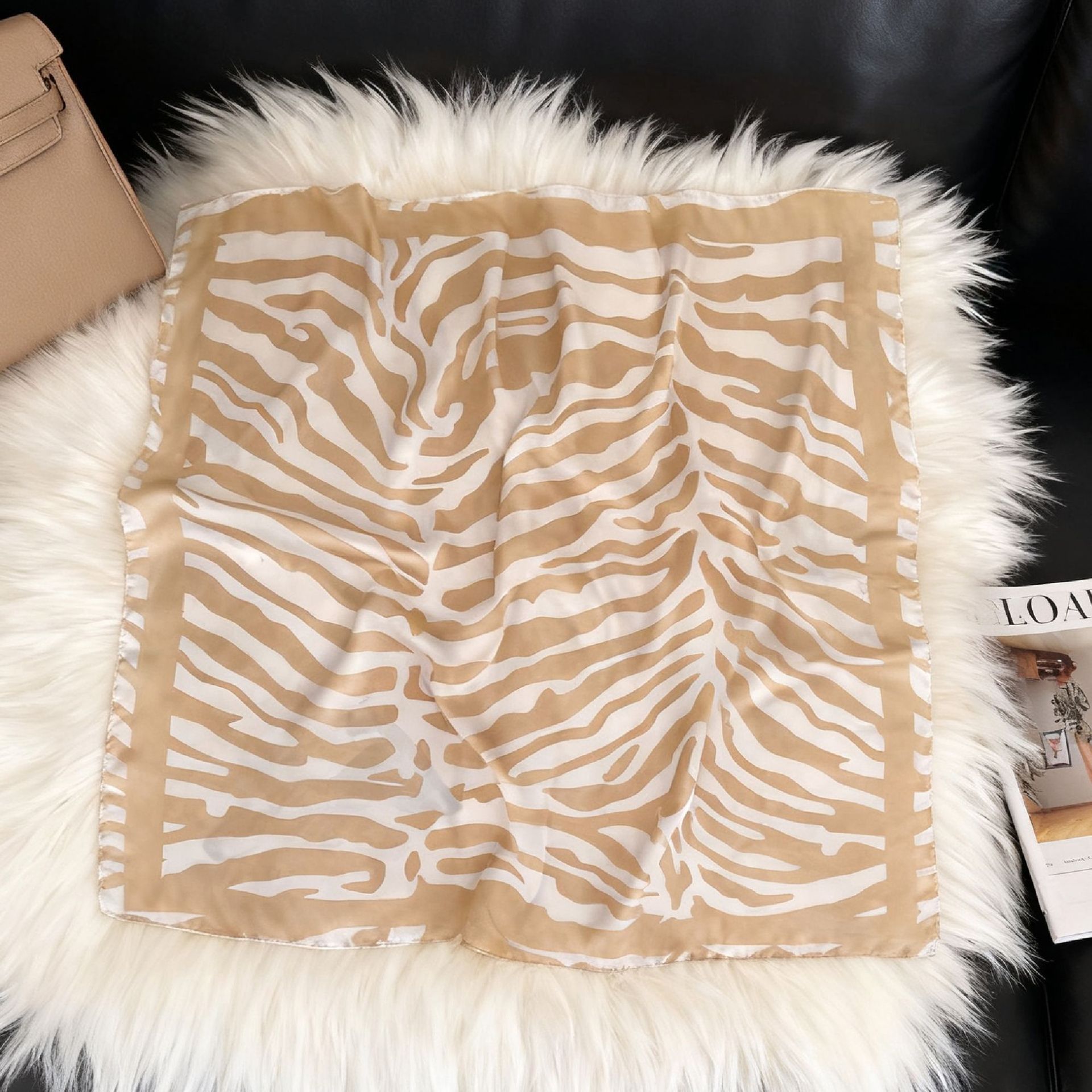 Foulard carré en soie 70x70cm pour femme, design de luxe, châle en satin, imprimé zèbre, bandana, petit foulard de cou, hijab, foulards pour cheveux