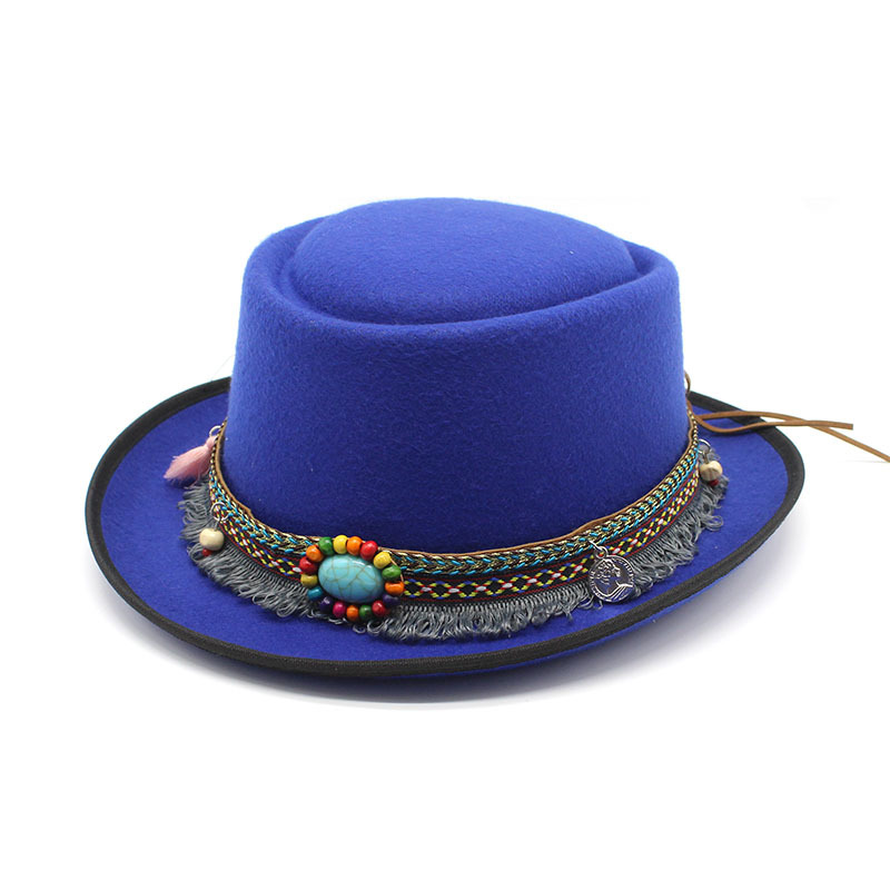 Nouveau ethnique femmes Jazz chapeau haut plat bord Tophat mode traditionnelle tarte de porc chapeau gland ruban église Trilby dame Fascinator chapeau