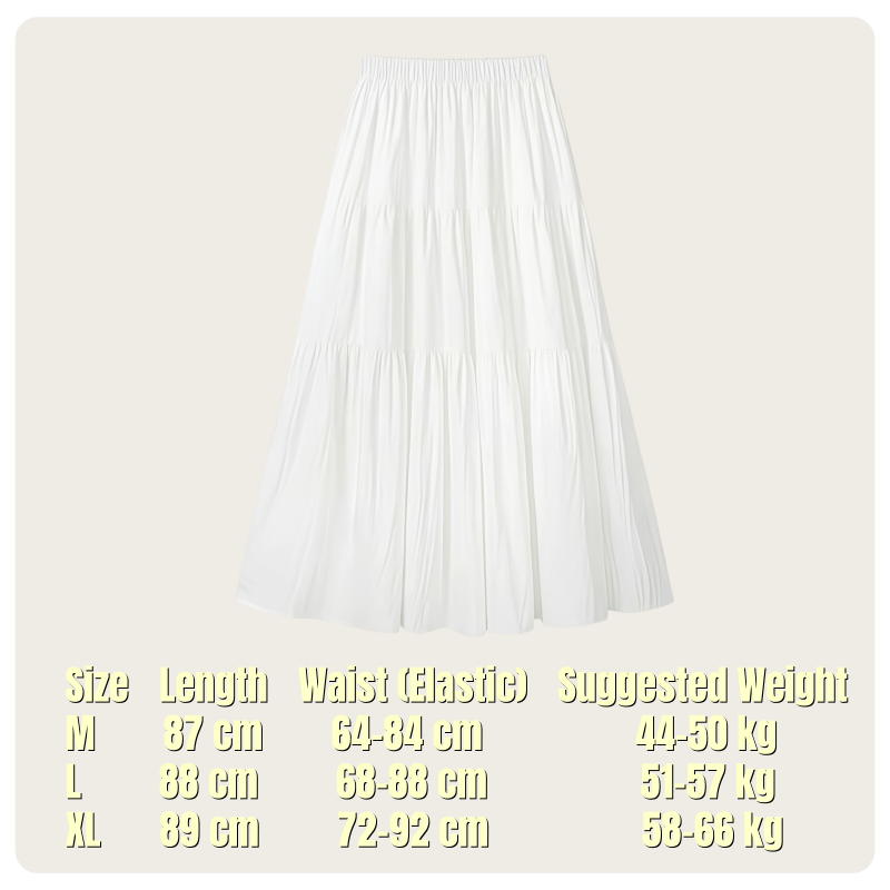Jupe mi-longue blanche à volants, taille haute et ceinture élastique, style décontracté coréen pour femmes, printemps-été