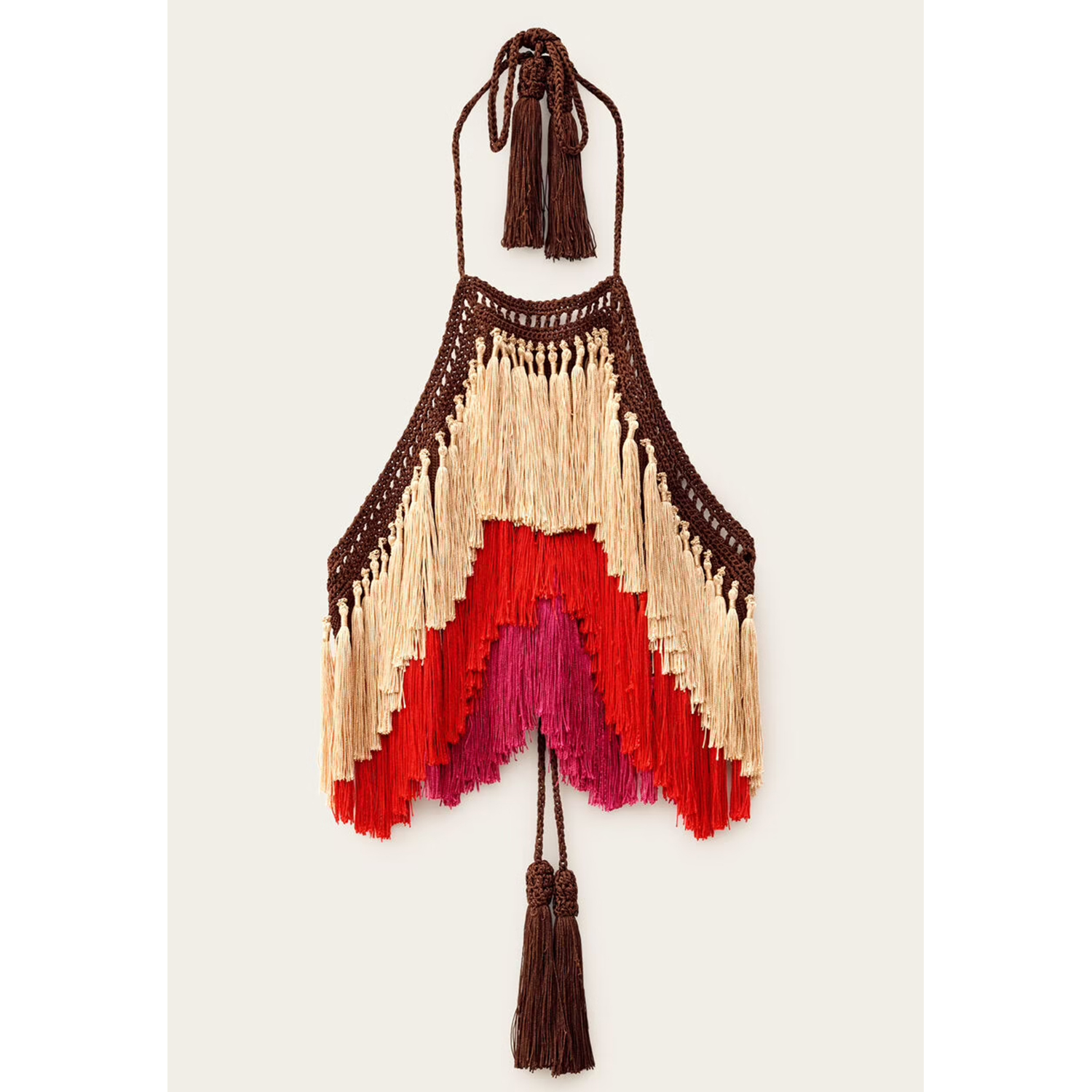 Nouveauté 2026 – Débardeur court en tricot pour femme, style bohème sexy, dos nu, sans manches, avec franges, couleur contrastante, idéal pour l'été et les festivals