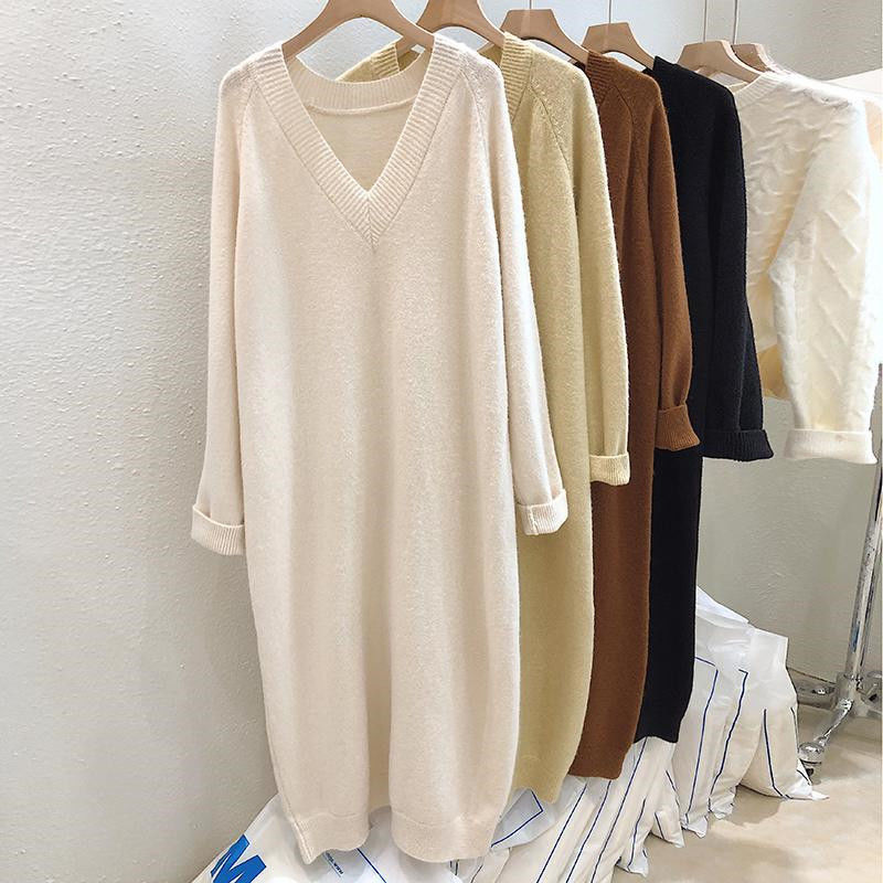Robe pull à col en V pour femme, robe longue, haute qualité, document solide, optique pull, automne et hiver, taille 10XL, 150kg