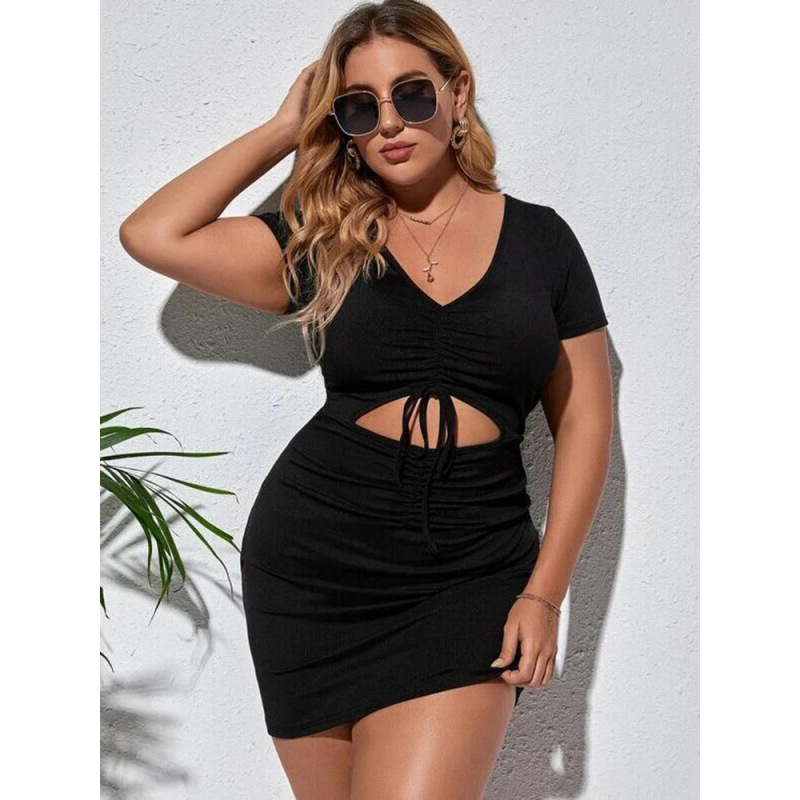 Robe moulante sexy plissée de couleur unie pour femmes grandes tailles, mode européenne et américaine
