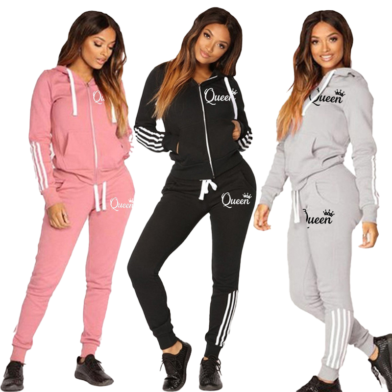 Mode décontracté survêtements pour femmes deux pièces ensemble survêtement Jogging costume fermeture éclair longs sweats à capuche course vêtements de sport haute rue pantalon