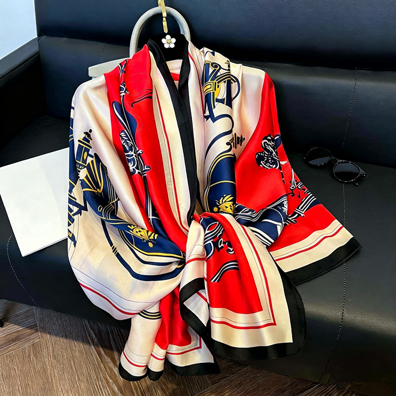 Écharpe en satin de soie grande taille 180*90cm pour femme, imprimé automne, nouveau châle de printemps, foulard, pashmina, écharpe de voyage