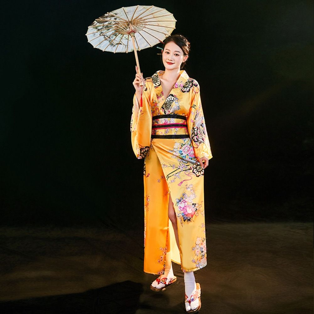 Costume de cosplay, kimono japonais traditionnel imprimé de fleurs, style japonais, robe kimono Sakura pour fille, élégance asiatique