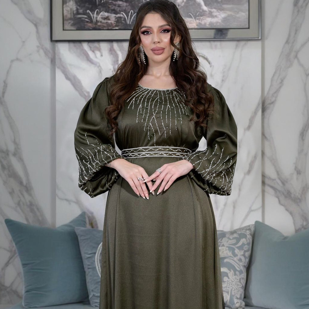 2025 Moyen-Orient Dubaï Femmes Élégant Hotfix Diamant Ceinture Maxi Robe Robe De Soirée, Robe Longue Robe Musulmane Saoudienne