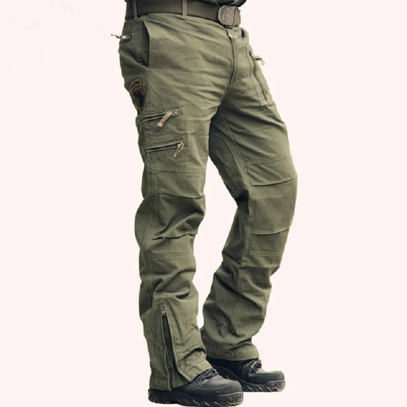 Pantalon Cargo Homme 2026 en Coton, Tactique d'Extérieur, Vintage Camouflage Vert, de Travail, Multi-Poches, en Coton, Camouflage Noir