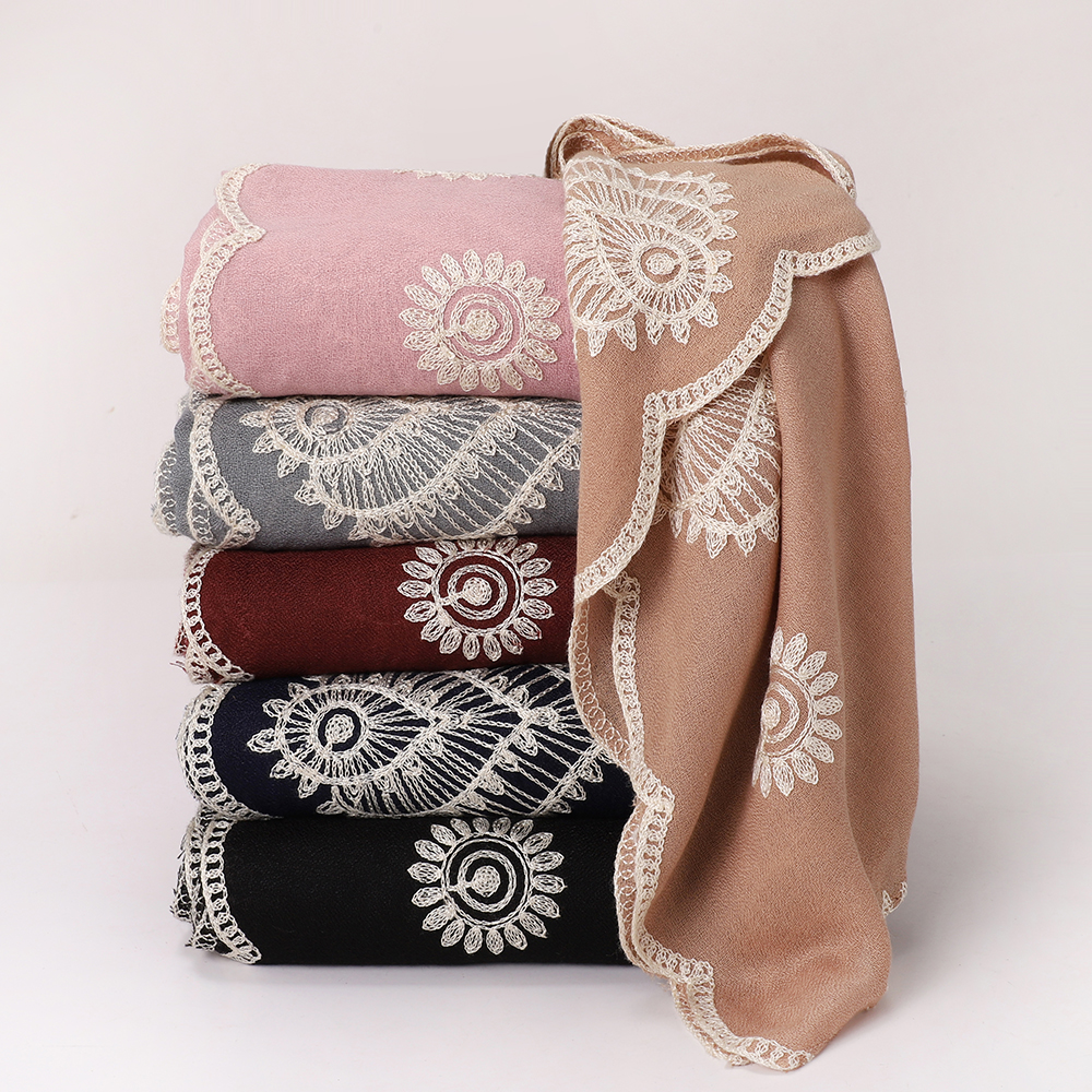 Hijab musulman de style turc, châle brodé, foulard doux et respirant pour femmes, écharpe florale islamique.