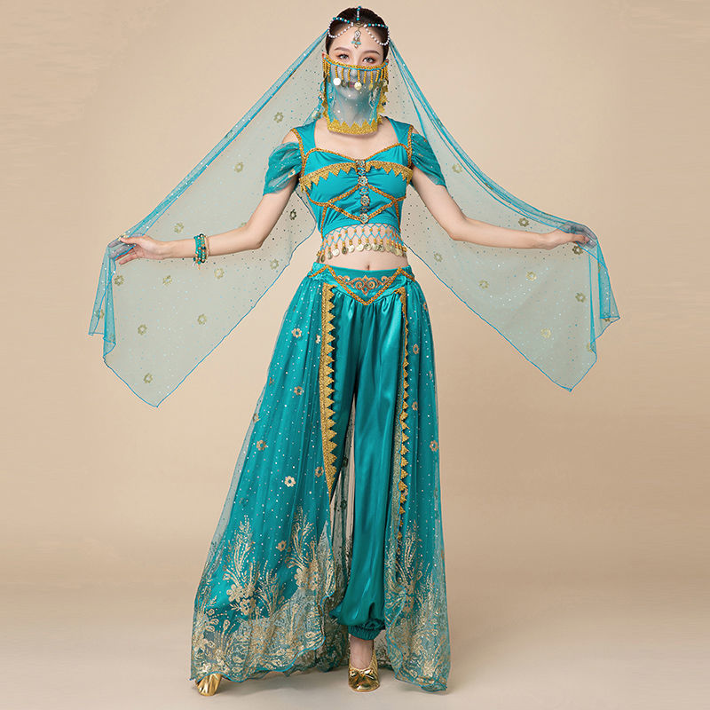 Costume de brevdu Ventre de Princesse Jasmine Aladdin pour Femme, Tenue de Barrage de ix, Style de Performance Trempé pour Halloween
