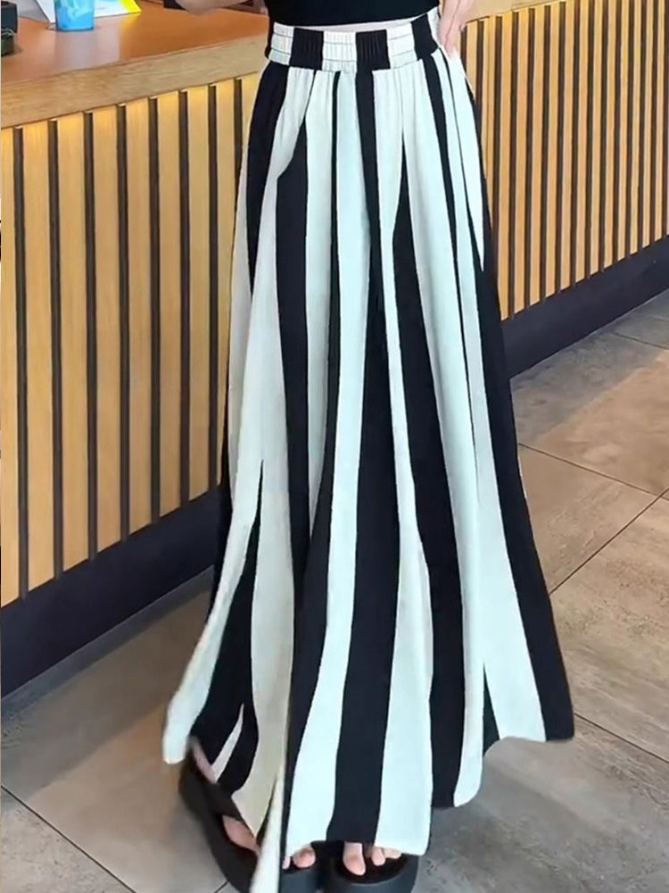 Surdimensionné femmes vêtements décontracté pantalons à jambes larges 2025 été nouvelle mode tempérament rayé taille haute pantalon dames pantalons