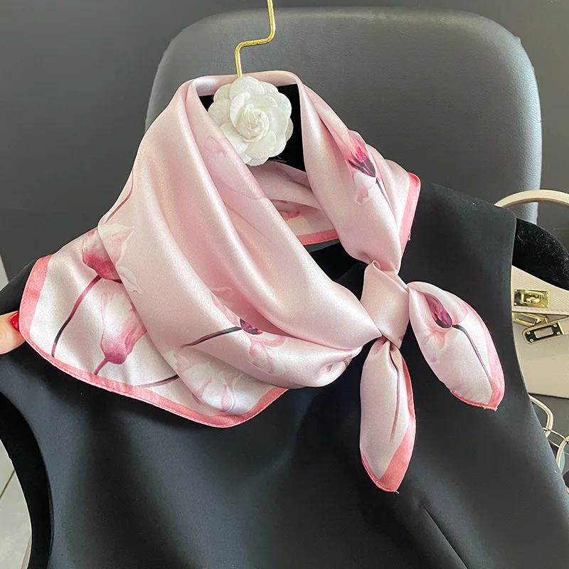 Foulard carré de luxe imprimé Floral 100% soie naturelle pour femmes, Foulard, bandeau, cravate, poignée de sac, ruban cadeau