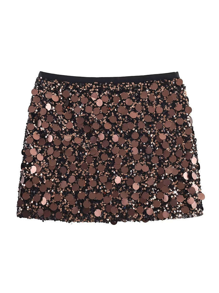 Jupe mini à sequins taille haute pour femme avec de grands détails en paillettes, 4 couleurs, jupe évasée scintillante pour les sorties nocturnes et les soirées