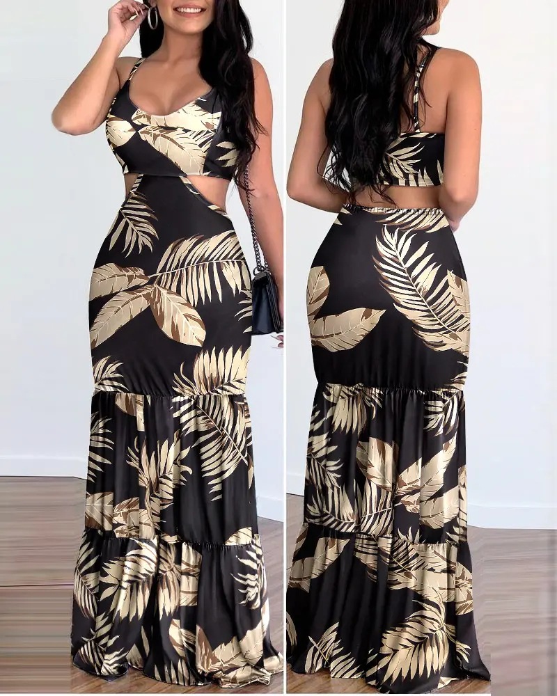 Robe longue à fleurs pour femmes, col en v, coupe crayon, bretelles spaghetti, été