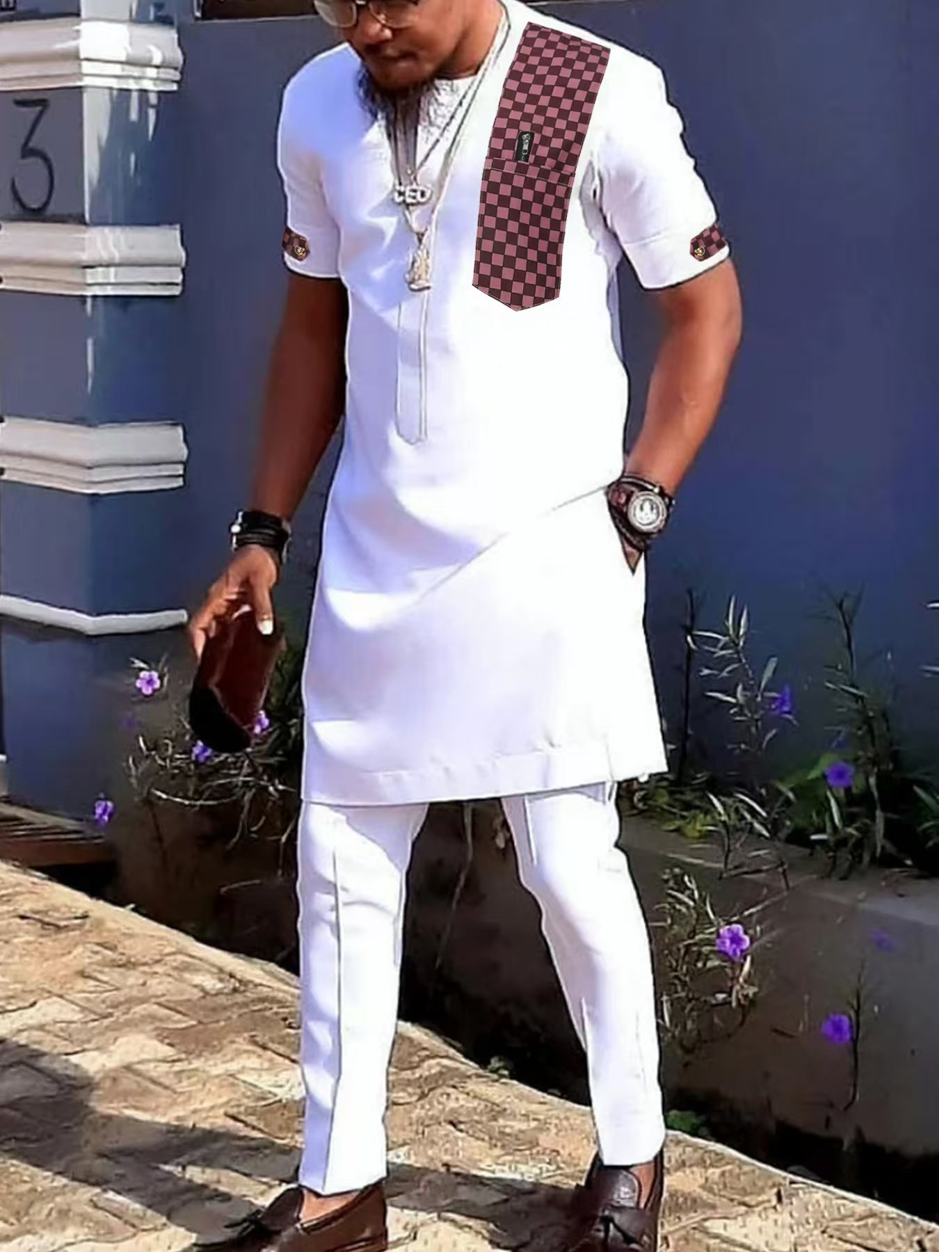 Kaftan d'été pour hommes, olympiques à manches courtes, haut et pantalon solides, mariage ethnique africain, tenue décontractée Dashiki, ensembles de mode pour hommes, 2 pièces