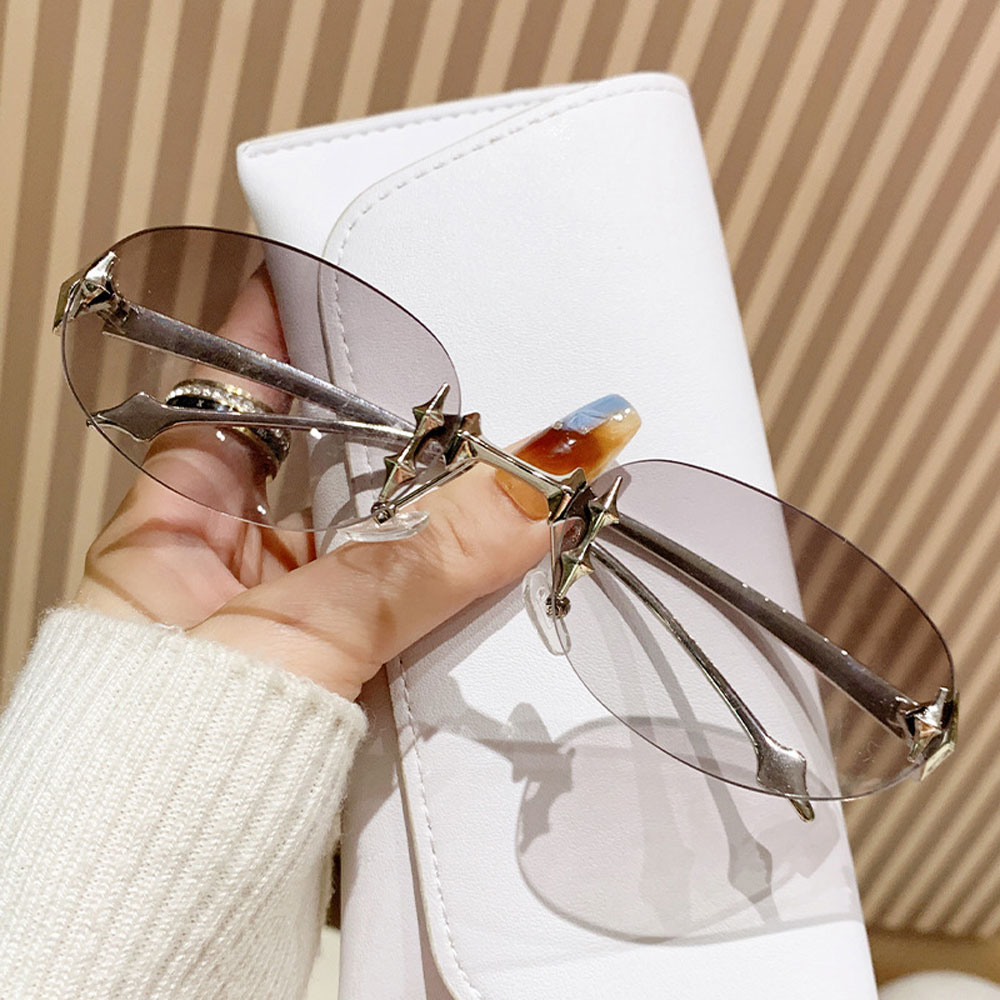 Nouvelles lunettes de soleil européennes et américaines 2026, style INS, ovales sans monture, mode haut de gamme, tendance vintage, version coréenne Y2K