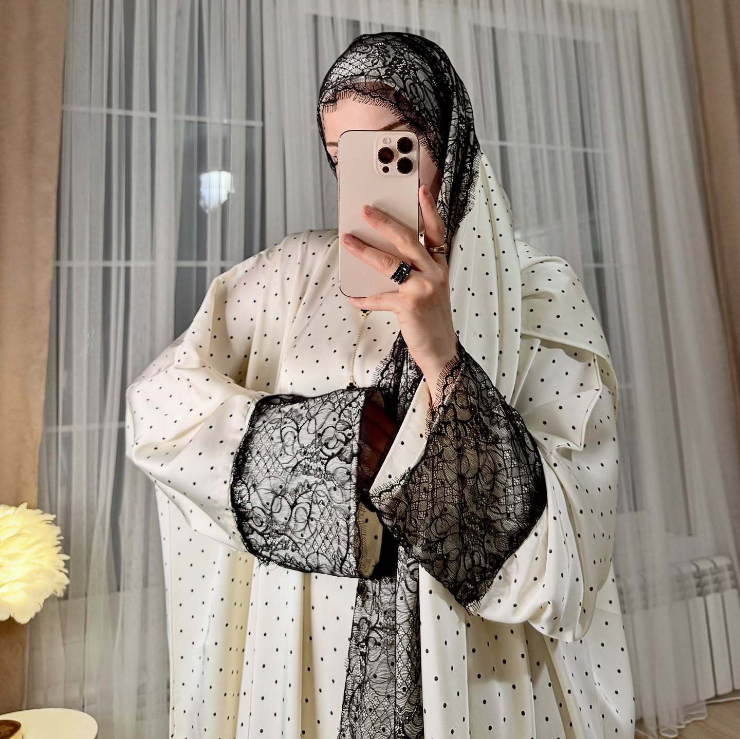 Robe Hijab pour femmes, ensemble de 2 pièces, dentelle, imprimé à pois, robe de fête musulmane, Khimar, Ramadan, Maroc, Kaftan, Vestidos, Jalabiya