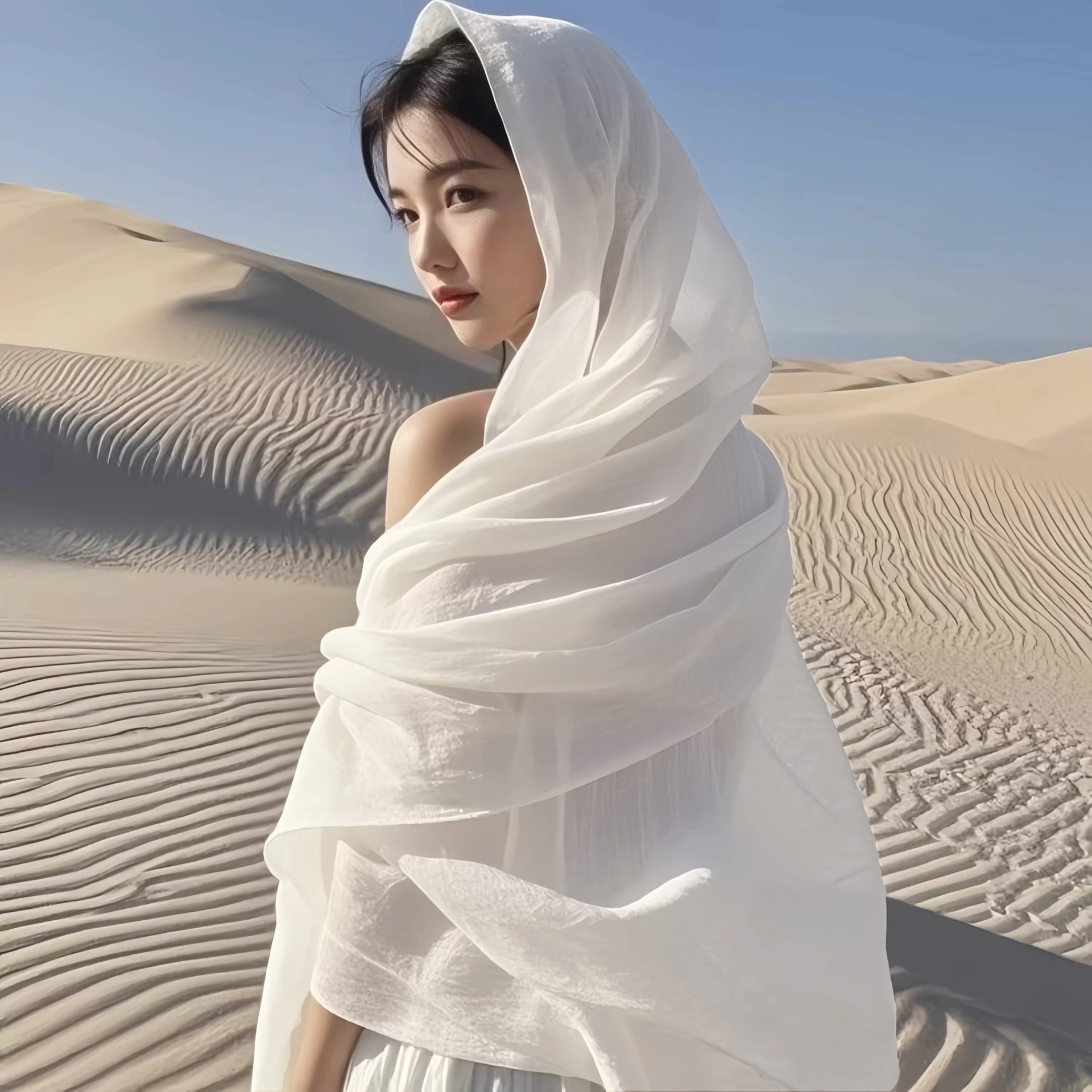Écharpe de voyage Égypte Dubaï pour femme, imitation coton lin, châle de protection solaire, foulard, accessoires photo désert, écharpe de vacances en bord de mer