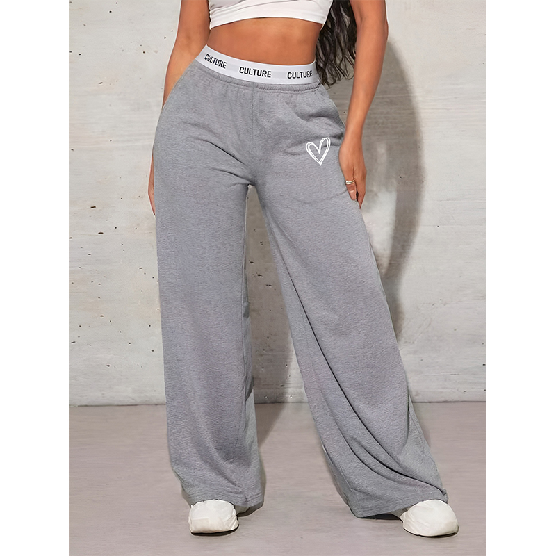 Pantalon femme décontracté ample amour imprimé sangle femme jambe large glisser pantalon mode femme vêtements