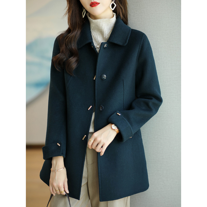 Manteau en laine pour femme, Slim, mode bureau, col carré, simple boutonnage, manteaux d'hiver pour femmes, taille large, poche, noir, 2023