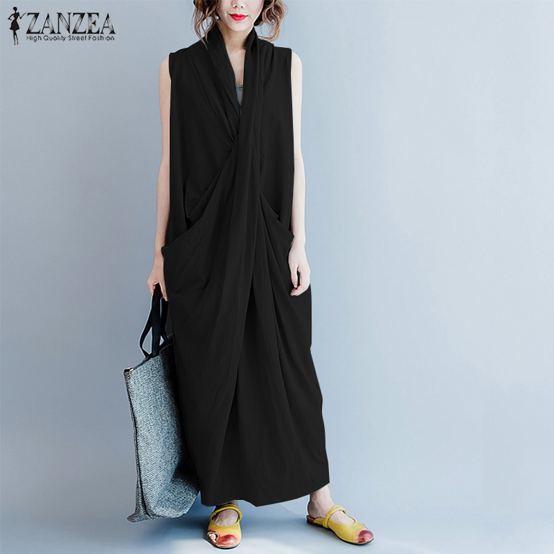 ZANZEA surdimensionné asymétrique Maxi robe femmes été 2025 vacances robe d'été Femme col en V drapé Robes rayonne Robes Femme