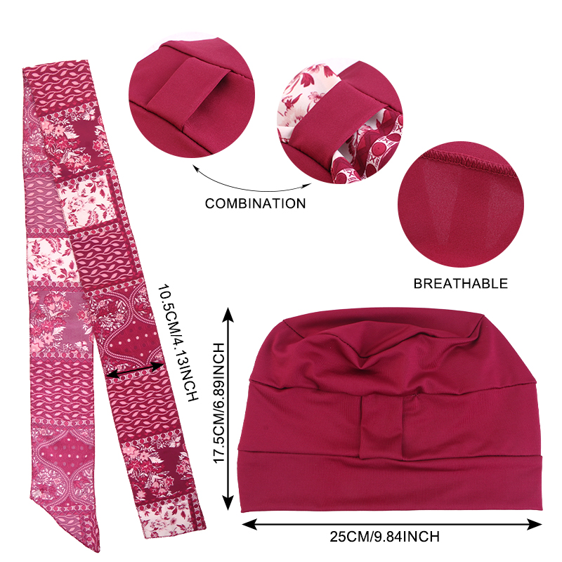 Mode européenne et américaine : Ensemble deux pièces comprenant un foulard imprimé, des bandeaux, un bonnet de chimiothérapie, un turban et un bonnet de protection.