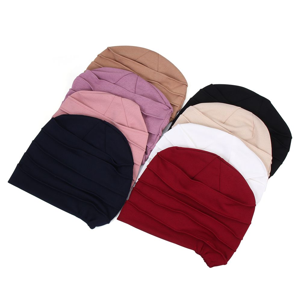 Turban élastique en coton doux pour femme, bonnet, hijabs musulmans, chapeau de chimio rond