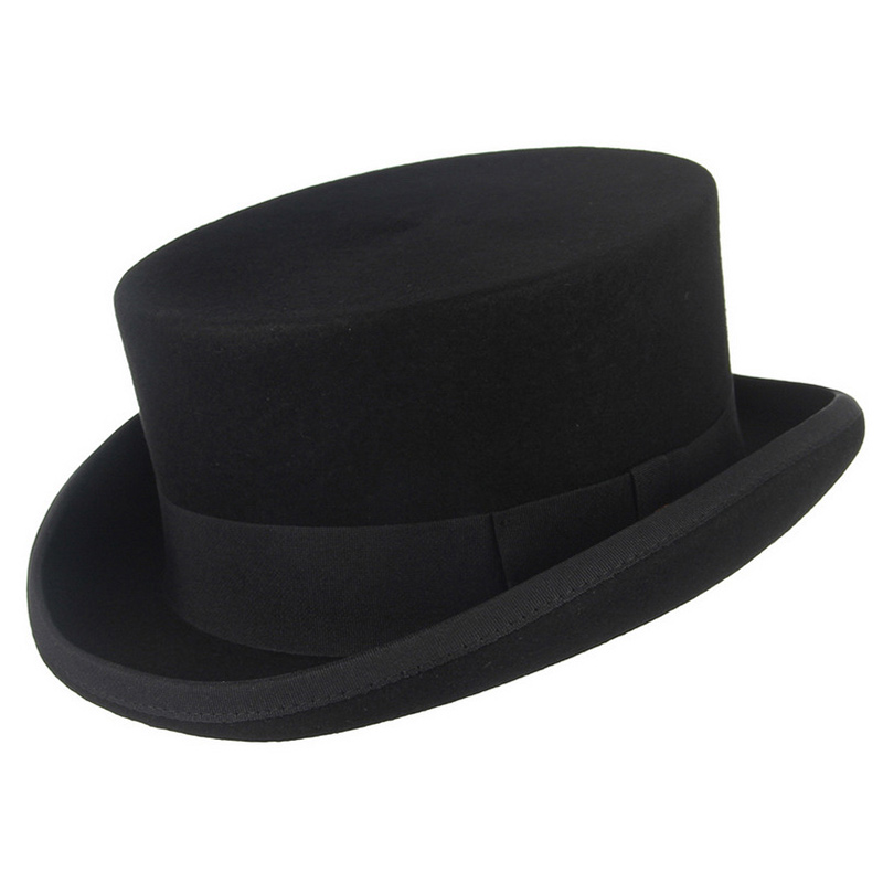 Chapeau melon en laine noir pour hommes, chapeau Derby, casquette Jazz, chapeau présidentiel, chapeau de magicien haut, style britannique vintage, automne, hiver