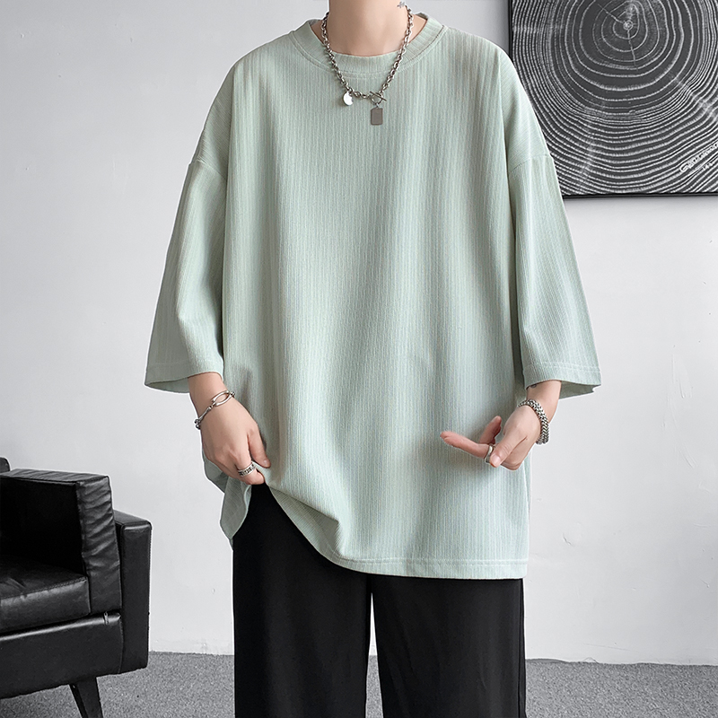 T-shirt ample pour homme en soie glacée, collection été 2026, manches courtes, style Harajuku, couleur unie, simple, pour le quotidien