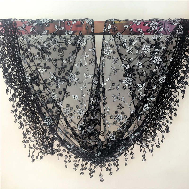 Écharpe triangulaire en dentelle pour femme, châle transparent floral léger à franges, écharpe mode ajourée, paréo de plage estival