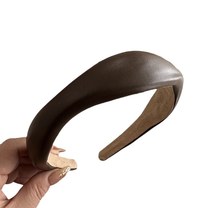 Bandeau de cheveux irrégulier en cuir PU pour filles, turban non ald vintage, bandeau de sauna pour le lavage du visage, cerceau de tête, document solide, accessoires de mode