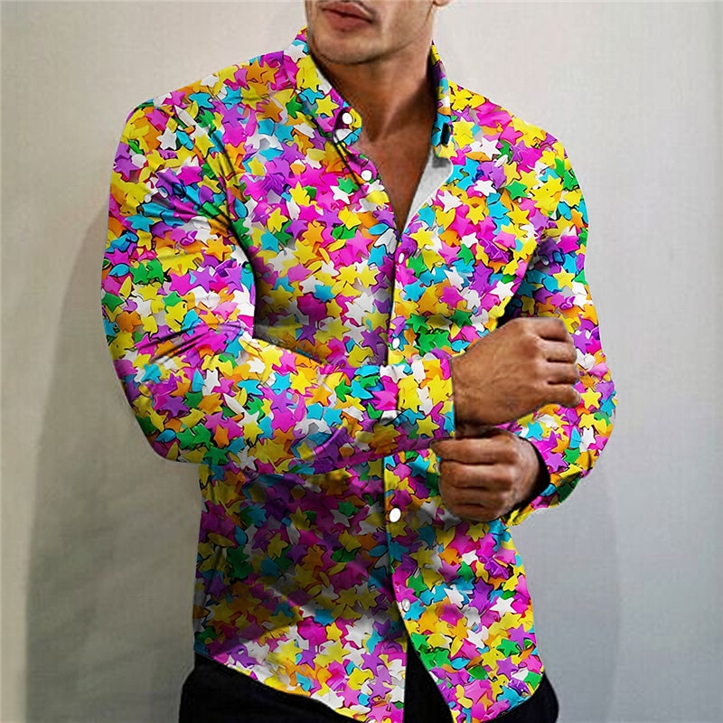 Chemise à manches longues à motif alimentaire pour hommes, revers imprimé, vêtements de rue décontractés, mode de créateur de rue, vêtements d'extérieur roses