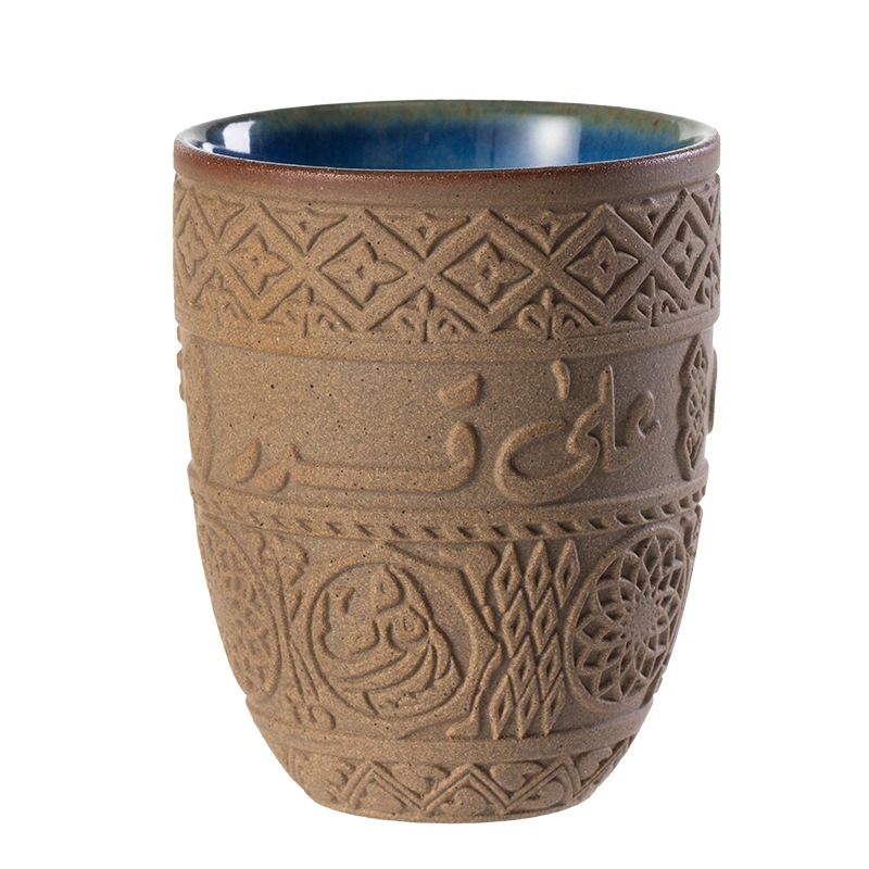 Tasse à café Yam de style moyen-orient, tasse à thé en Relief avec lettrage arabe, tasse d'eau Simple rétro en argile grossière
