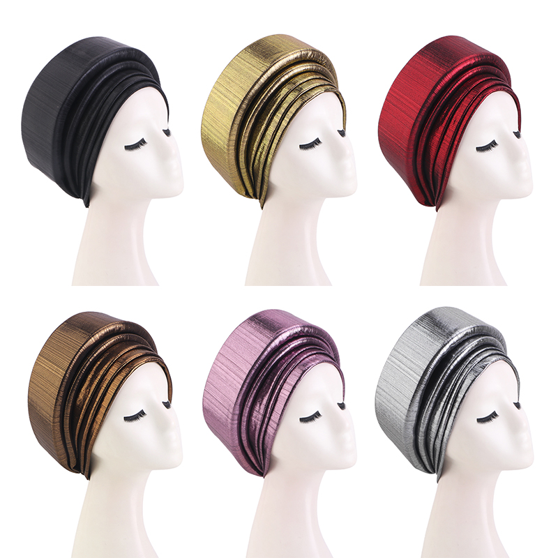 Nouveau turban africain, foulard africain multi-couches en éponge, chapeau foulard plissé brillant, couvre-chef tendance