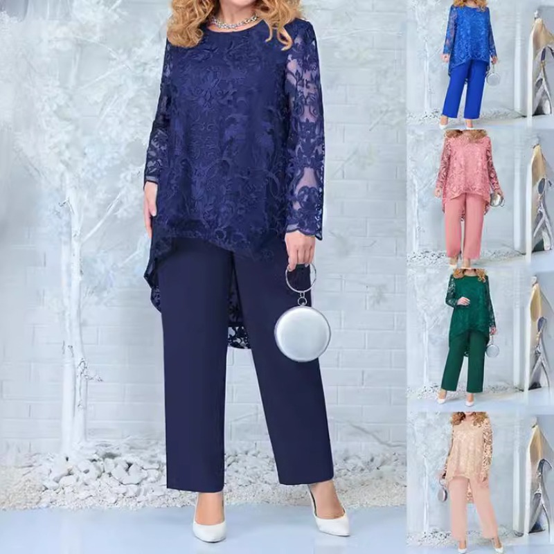 Robe de soirée pour femmes, pantalon en dentelle brodée, ensemble de robe de cocktail deux pièces, taille plus, ensemble deux pièces pour femmes, été