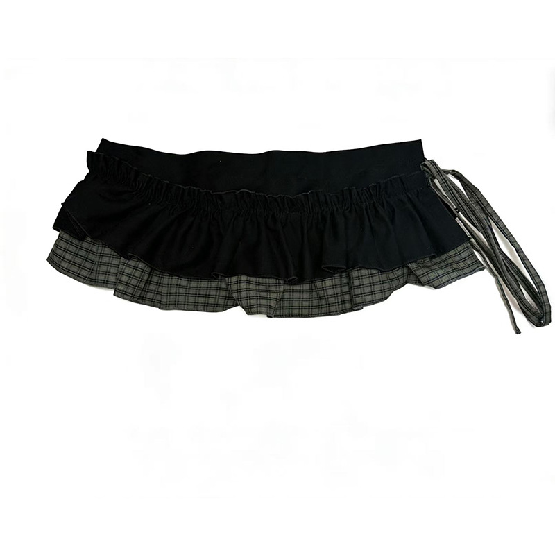 Demi-jupe à grille de conception coréenne pour femme, jupe courte ample d'hiver, vêtements d'extérieur polyvalents, tablier, ceinture, Style doux, toutes saisons