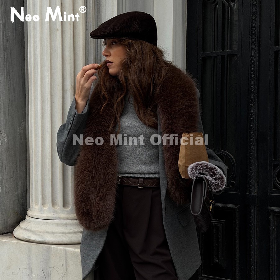 Écharpe longue en fausse fourrure de renard moelleuse Neo Mint Chic, magnifique accessoire de cou pour femmes, idéale pour l'hiver, couvre-cou chaud et confortable, châle enveloppant.
