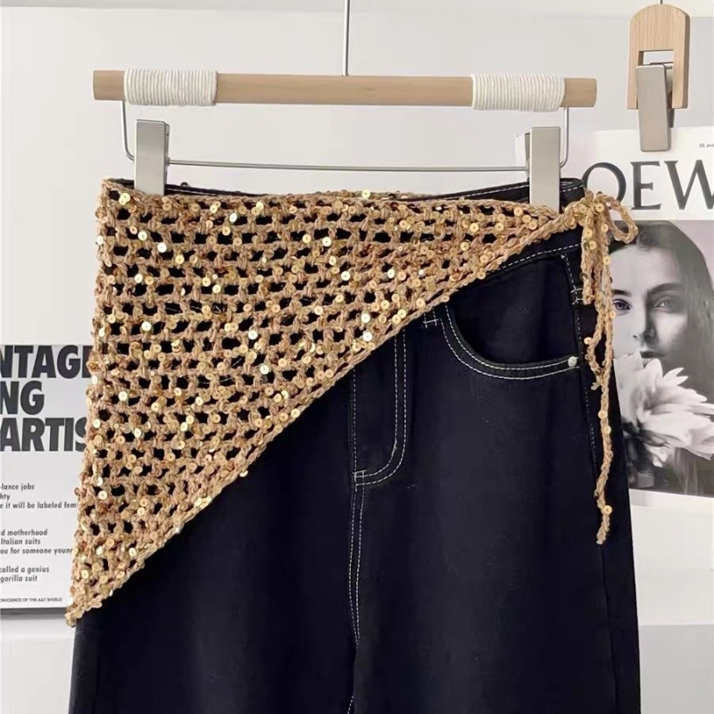 Écharpe en crochet Y2K pour femme, écharpe carrée en crochet style bohème, jupe cache-taille 2-en-1, accessoires pour cheveux de festival