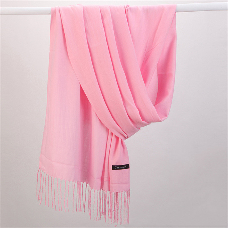 Mode couleur unie 2023 femmes écharpe hiver Hijabs Tessale glands longs châles de dame cachemire comme Pashmina Hijabs foulards enveloppes