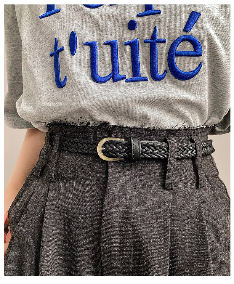 Ceinture fine tissée tendance 1,7x110cm, accessoires vintage pour jeans et robes, ceinture simple à boucle ardillon pour femme, Cinturones Para Mujer