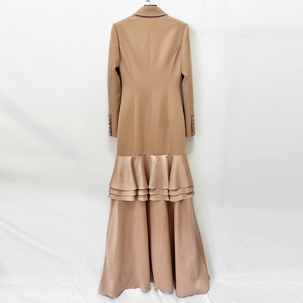 Robe de soirée pour mondaines, robe longue, col tailleur, robe mi-longue, élégante, ourlet feuille de lotus, robe longue ajustée