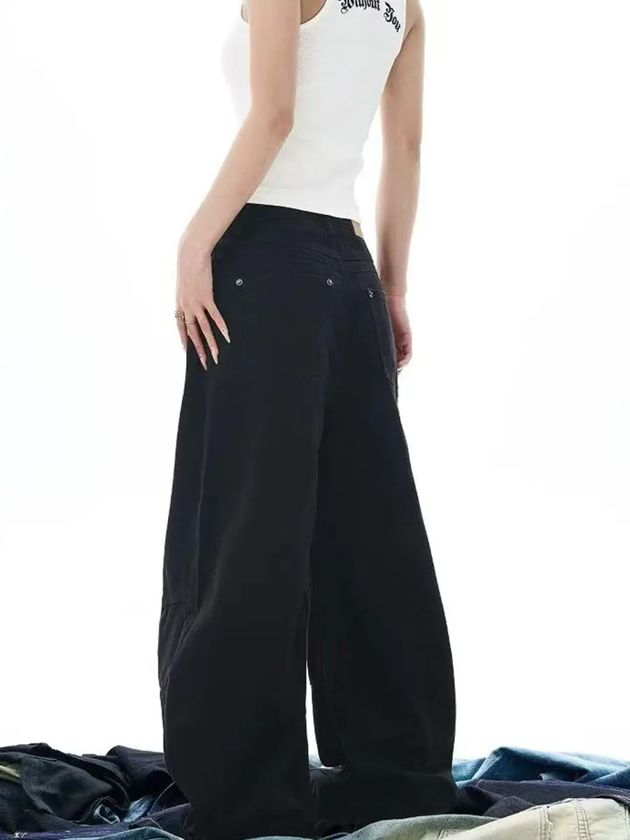 Jean slim femme couleur unie style américain, basique décontracté, coupe ample, pantalon noir chic pour femme