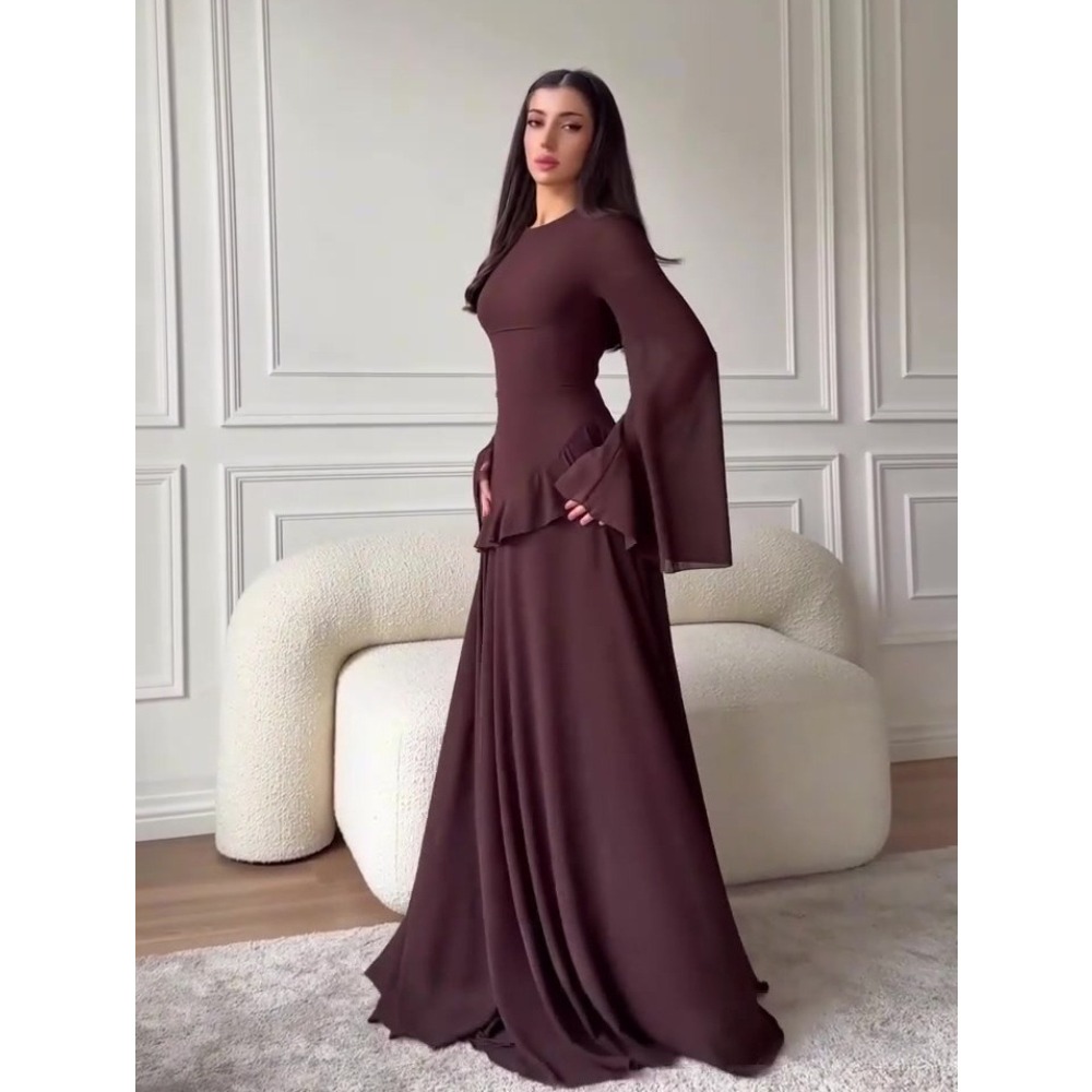 Robe Maxi de soirée pour femmes, coupe cintrée, col rond, manches longues, taille serrée, élégante, automne 2024