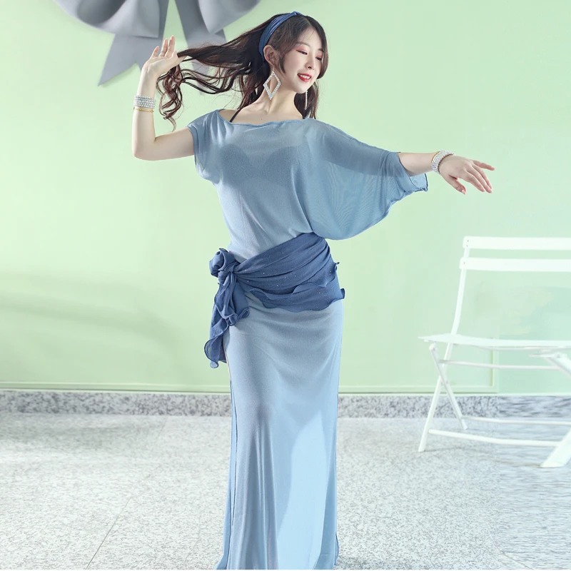 Robe d'entraînement de danse du ventre imprimée pour femmes, robe folklorique féminine, représentation financière, vêtements de danse du ventre trempés